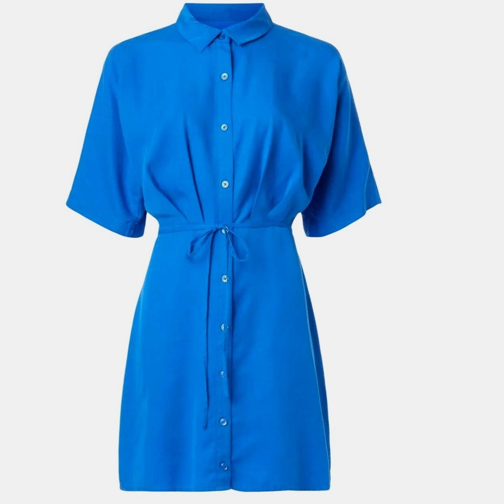 THAKOON X RTR Tie Waist Mini Shirt Casual Dress Size 0 Womens Bright Blue RTR